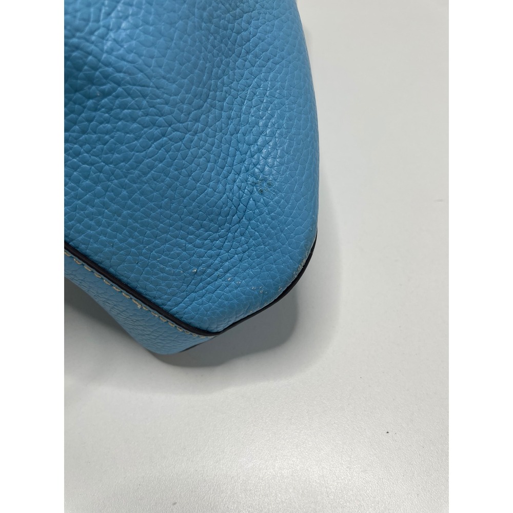 Dooney & Bourke Turquoise Pebbled Leather Tote Bag Brown Trim Blue Shoulder Bag - Picture 8 of 16